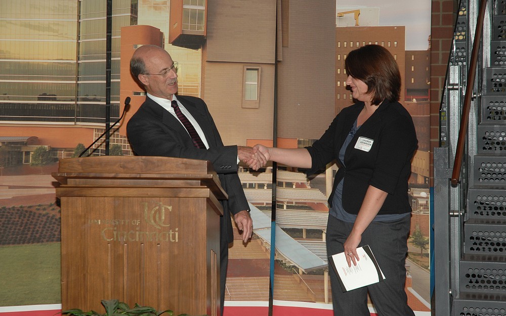 Gregory Rouan, MD, interim chair of the department of internal medicine, welcomes new faculty member Lauren Ashbrook, MD.