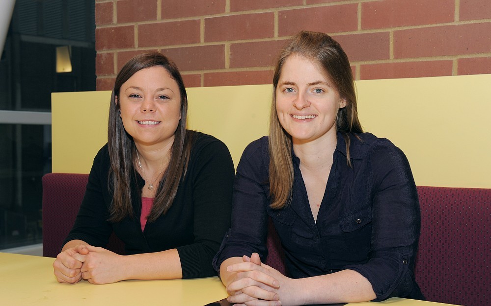 Christine Pellino (left) and Diana Joch of the Cincinnati chapter of the Association of Women In Science.