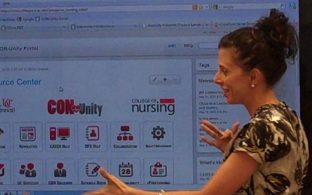 Assistant Professor Melissa Willmarth demonstrates interactive technologies in the College of Nursing Collaboratory classroom