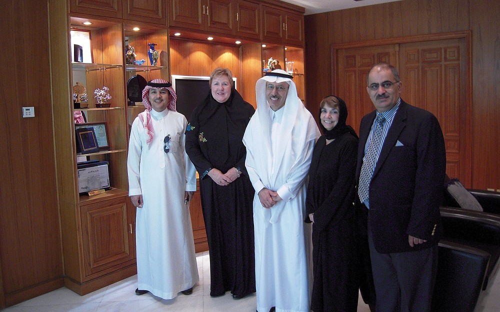 Dr. Sami Al Abdul Karim, president, Inaya College; Nancy Moss, associate dean, College of Nursing; Sheik Salah Rashid Al Rashid, member, board of trustees, Inaya College; Elizabeth King, dean, College of Allied Health Sciences; Asad Dalia, College of Allied Health Sciences