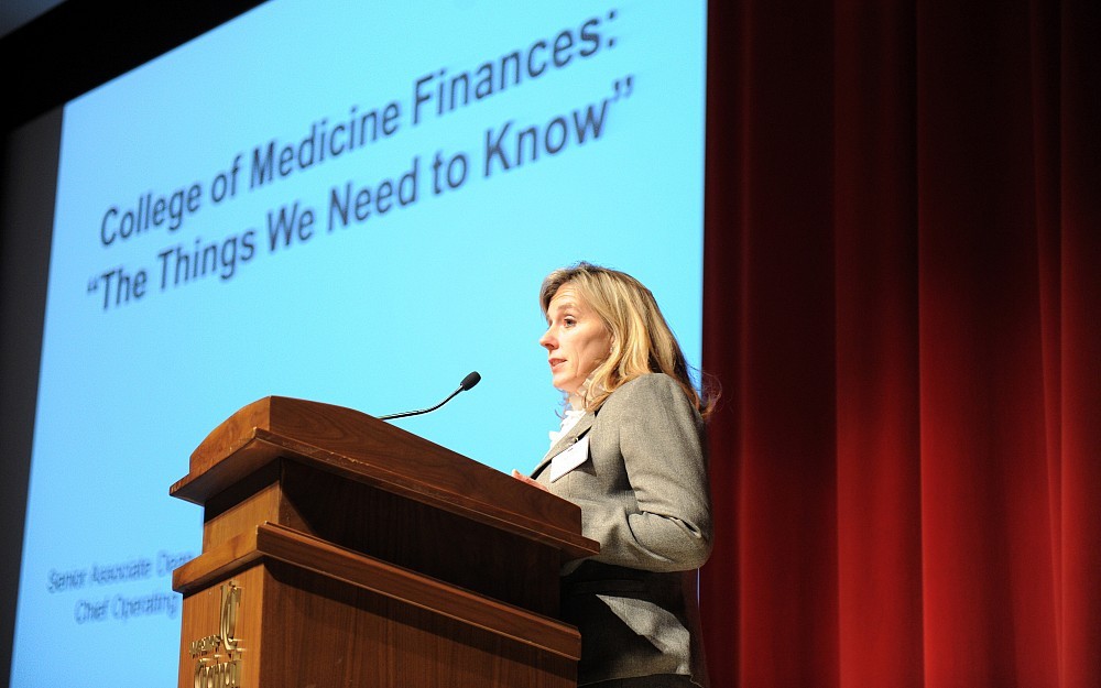 Lori Mackey, senior associate dean for operations and finance at the UC College of Medicine, presented "College of Medicine Finances: The Things We Need to Know" Tuesday, Feb. 28, in Kresge Auditorium.