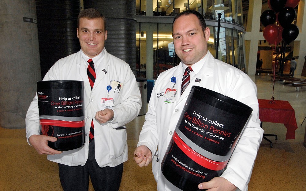 Leading the Proudly Pennies campaign for the College of Medicine are students Jonathan Hassel (left) and Michael Donaworth (right)