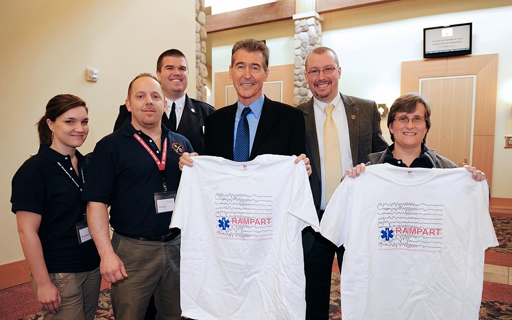 Jason McMullan, MD, (second from right) with the RAMPART Cincinnati research team at the EMS Midwest Conference, held in Cincinnati in February 2012