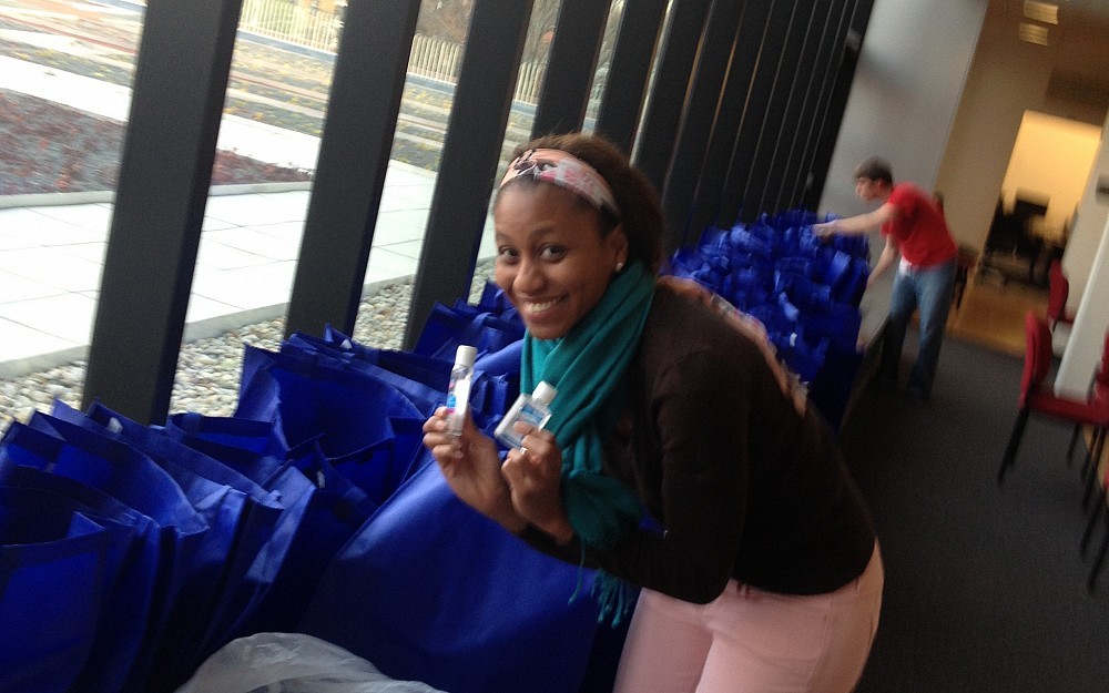 Nursing students collected nearly 2,000 items, to fill 100 bags donated by Cintas, for distribution at the Health Care for the Homeless 2012 'Winterize Yourself' event. 
