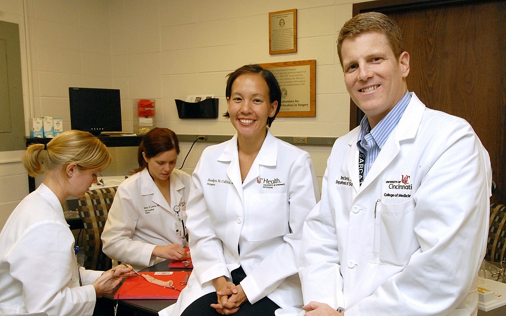 Jocelyn Collins, MD, assistant professor of surgery, with Bradley Davis, MD, general surgery residency director.
