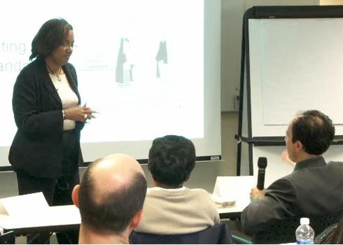 Monica Mitchell, PhD, on the UC LEAF leadership team, presents during a former "Ready, Set, Go" workshop, titled, "Personnel/Conflict Management."