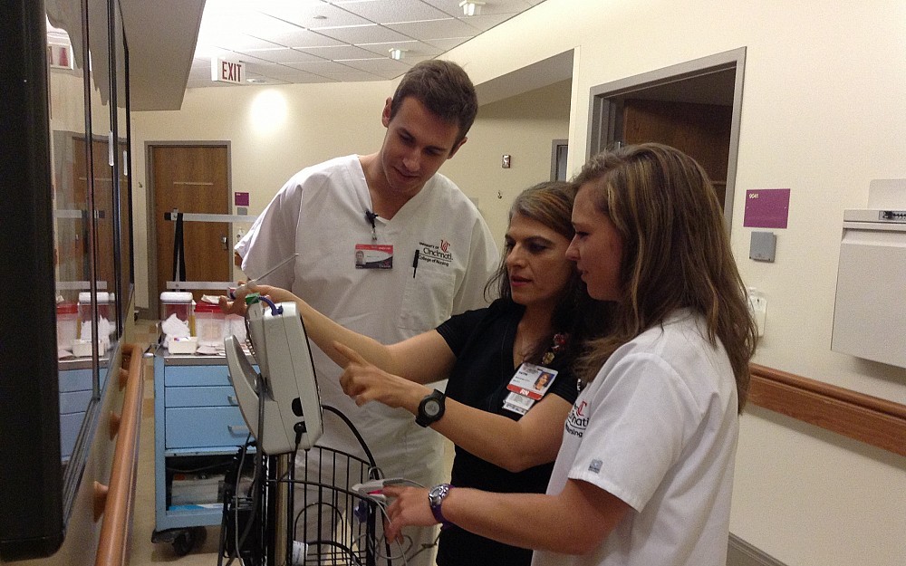 From left: Kevin Milligan, junior BSN, Fatin Mangold, RN at UCMC, Heather Brunswick, junior BSN.