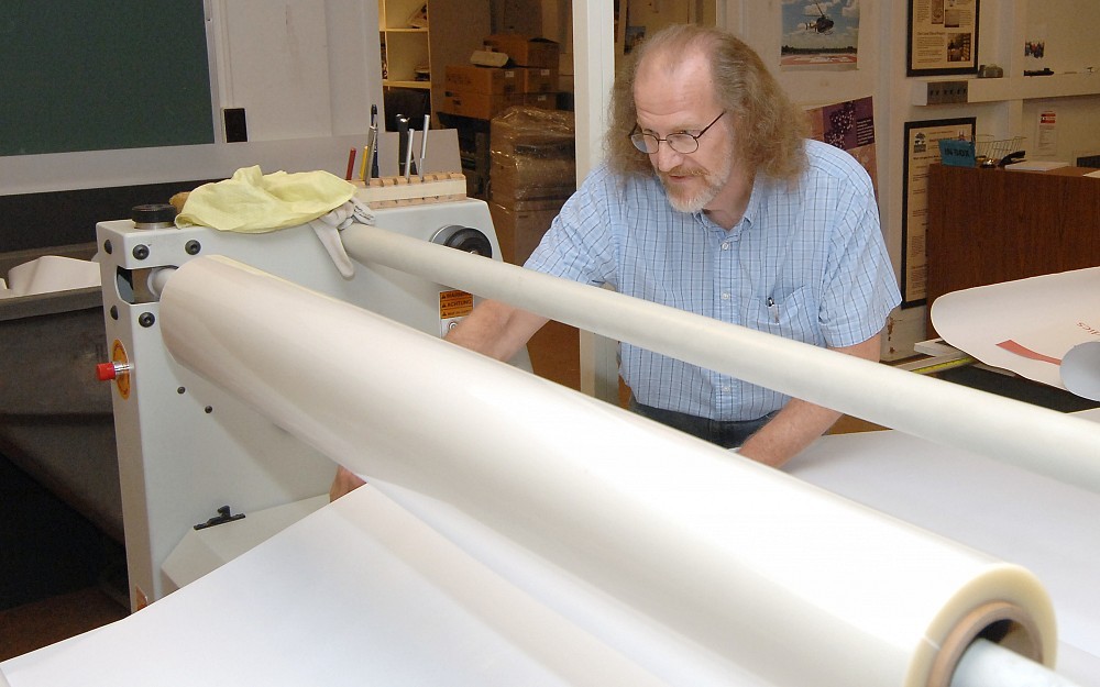 Bill Nienaber, senior medical graphic designer, in G44 of the Health Professions Building.
