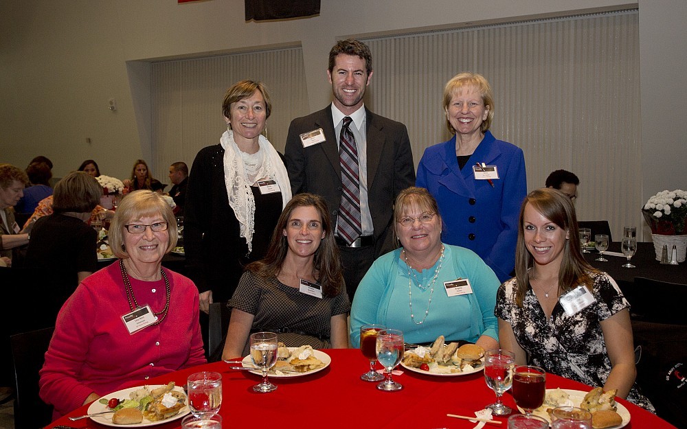 Back Row (L to R): UC College of Nursing Dean Greer Glazer, PhD; Brian Hurst; Debi Sampsel. Bottom Row (L to R): Lou Ann Emerson, PhD, professor emerita in the College of Nursing; Krista Maddox; Angela Fisher; Julie McCullough.