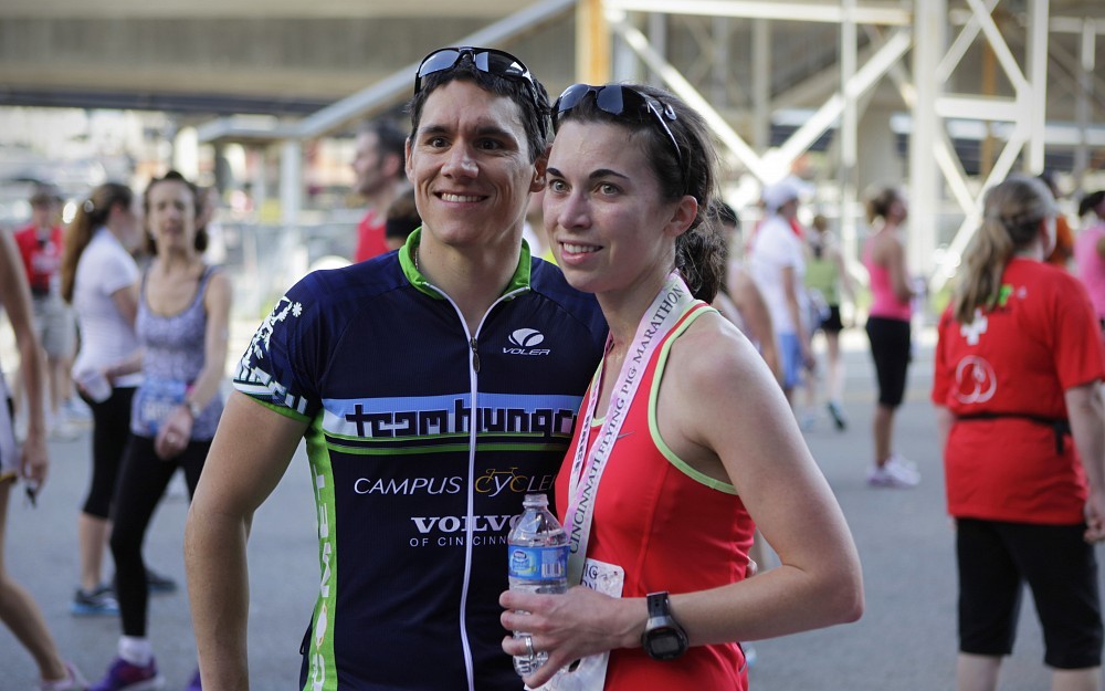 Alison Delgado, MD, and her husband, Tim Delgado, MD, at the 2012 Flying Pig Marathon.