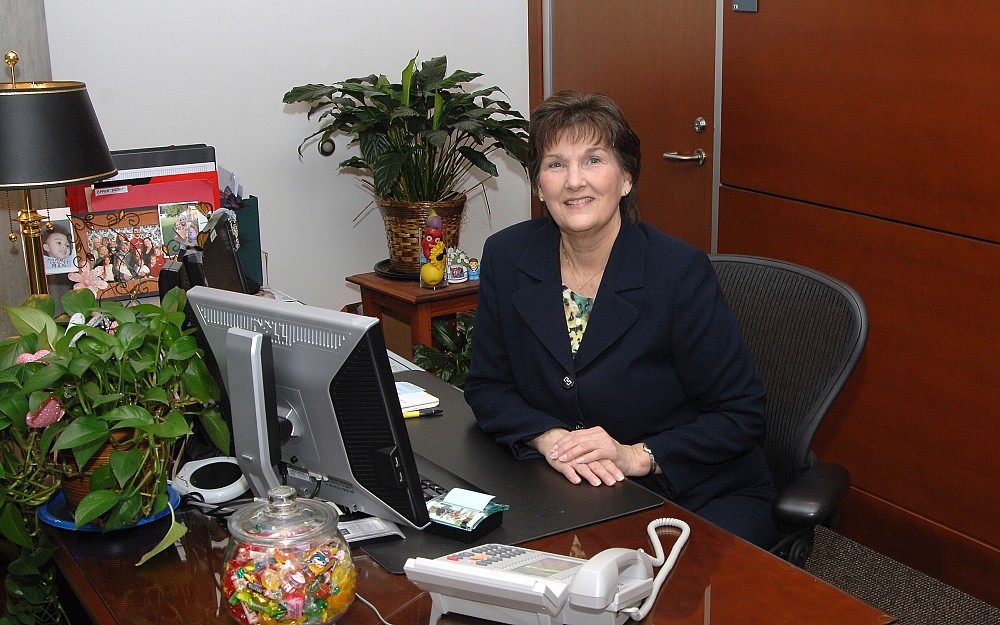 Linda Pettyjohn occupies a highly visible spot in the College of Medicine's Dean's Suite.