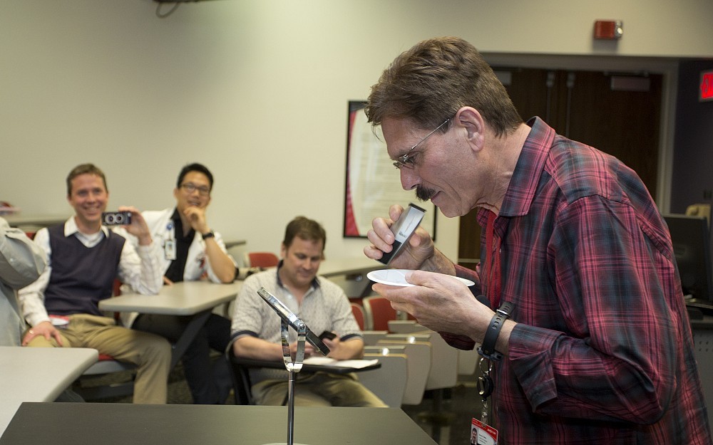 Giffin, PhD, interim associate dean for medical education, pledged to shave his mustache as part of the annual St. BaldrickÂ s fundraiser, in which medical students shave and donate their hair to raise money for pediatric cancer research.