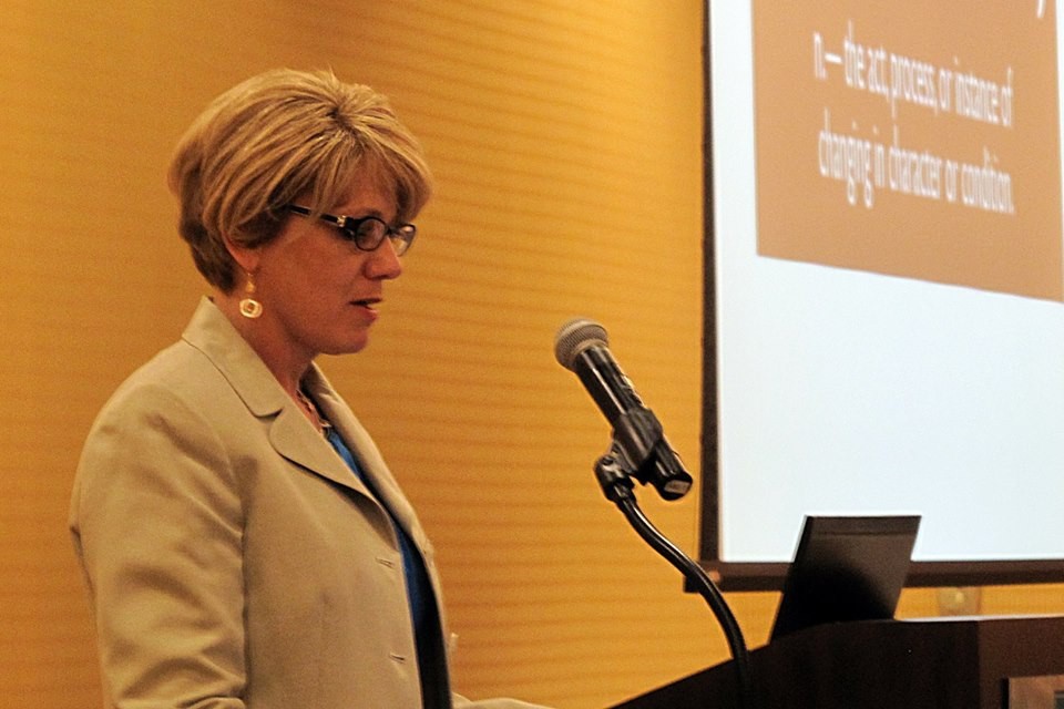 Cavanaugh giving her inagural speech as newl president of the OSHP  