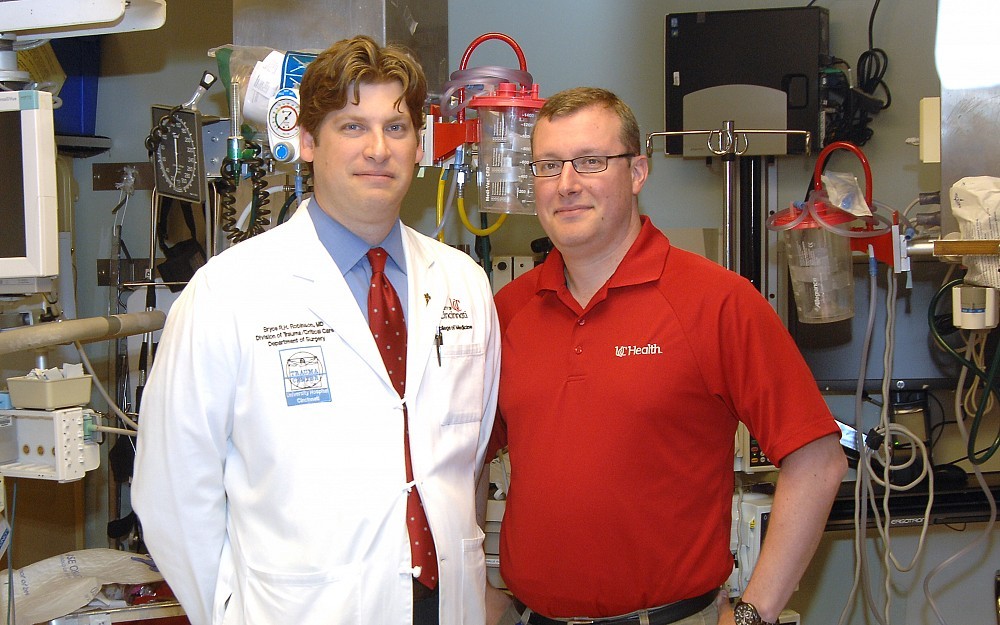 Researchers Bryce Robinson, MD, and Jason McMullan, MD, will be leading a clinical trial this summer to investigate the use of tranexamic acid in patients with traumatic brain injury. 