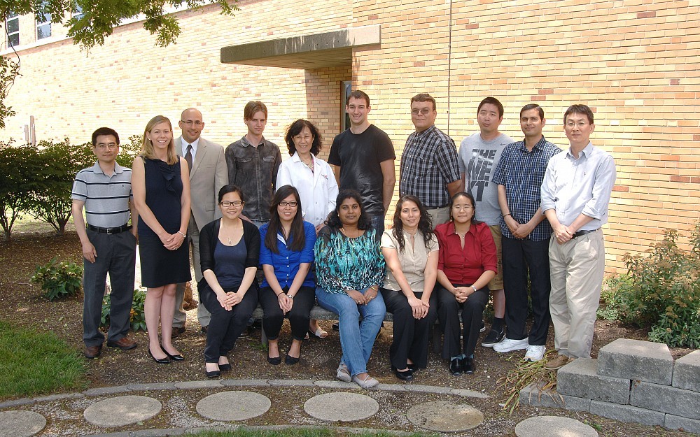CEG Career Development Program 2014 NIS-NGBI awardees. Front row, from left: Ana Cheong, PhD, Ann Vuong, PhD, Vinothini Janakiram, PhD, Mei Ling Bermudez, MS, and Heidi Hsieh, MS. Back row, from left: Shouxiong Huang, PhD, Stephanie Donauer, MS, PhD, Hani Kushlaf, MD, Evan Frank, CEG Principal Investigator Shuk-Mei Ho, PhD, Daniel Giles, David Miller, Shuman Yang, PhD, Harish Chandra, PhD, and Xuegong Zhu, PhD. 