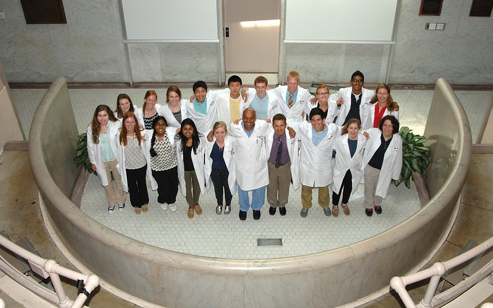 TAPMD Class of 2014 with Tayyab Diwan, MD, in the Surgical Amphitheater.