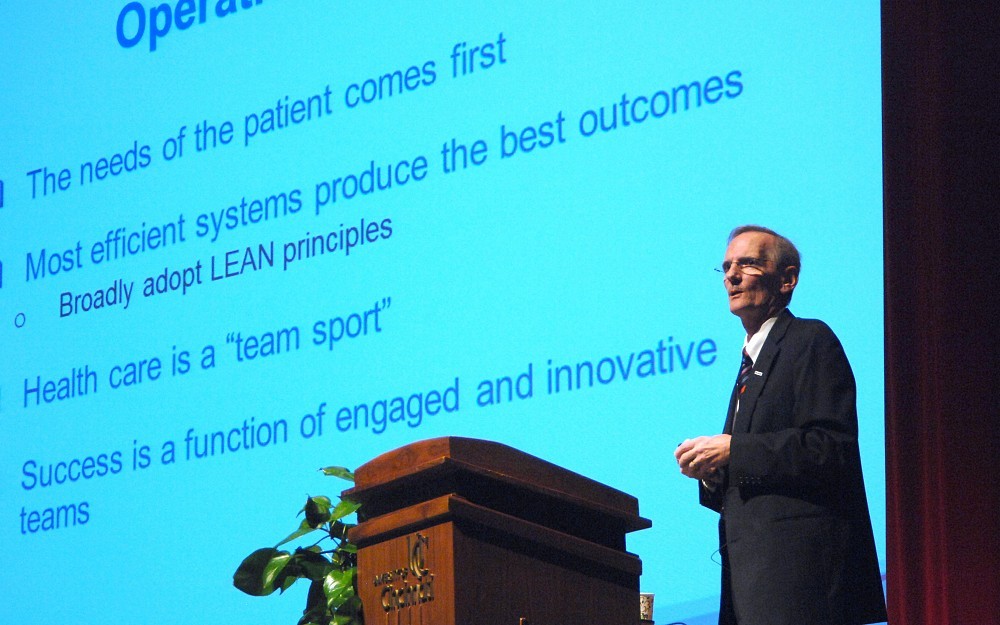 UC Health President and CEO Richard Lofgren, MD, spoke in Kresge Auditorium Sept. 9, 2014.
