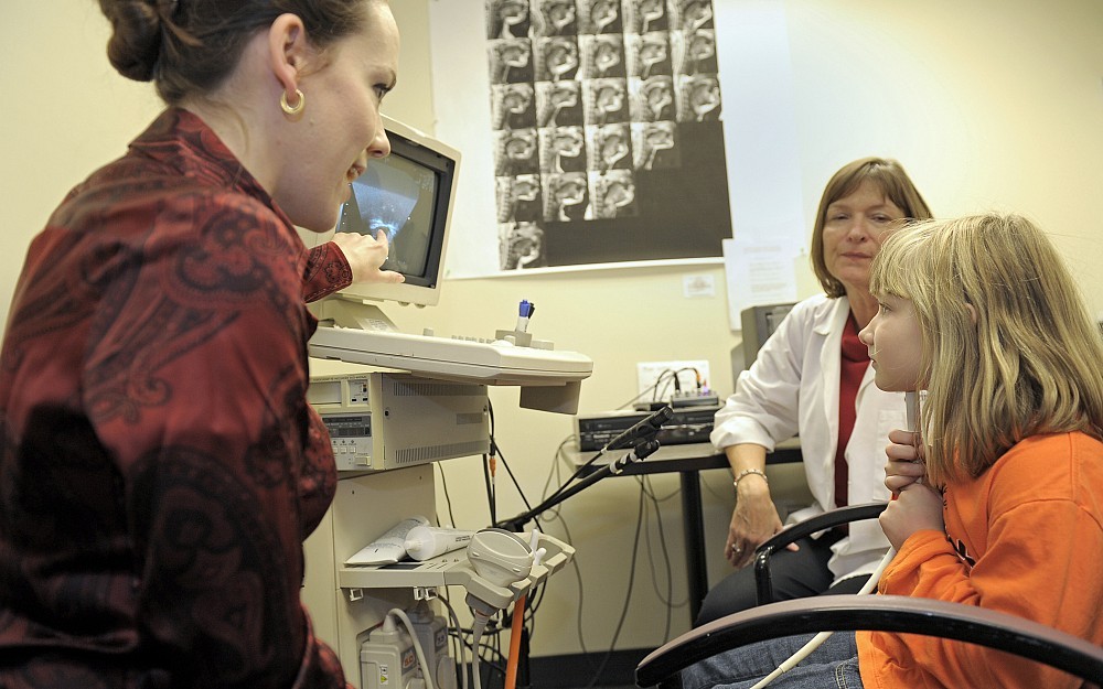 Seven-year-old Ruby Maticia using ultrasound technology to assist with articulating "r" sounds