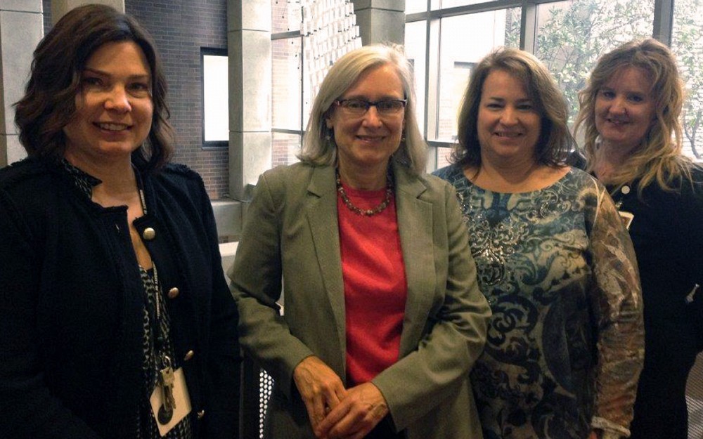 From Left to Right: Sandra Starnes, MD; Laura Welch, medical director for the BTMed program; Kim Cranford, Medical Review Manager, Building Trades National Medical Screening Program; and Michelle Ottersbach, nurse coordinator for the UC Lung Cancer Screening Program. 
