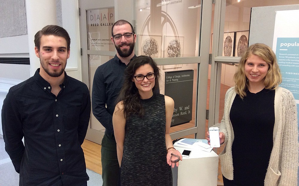 Pictured left to right are: Eliot Reshetar-Jost, Sam Newman, Hailey Cook and Maddie Huey at a Dec. 4, 2014, exhibit on concussion at the Dorothy W. and C. Lawson Reed, Jr. Gallery. 