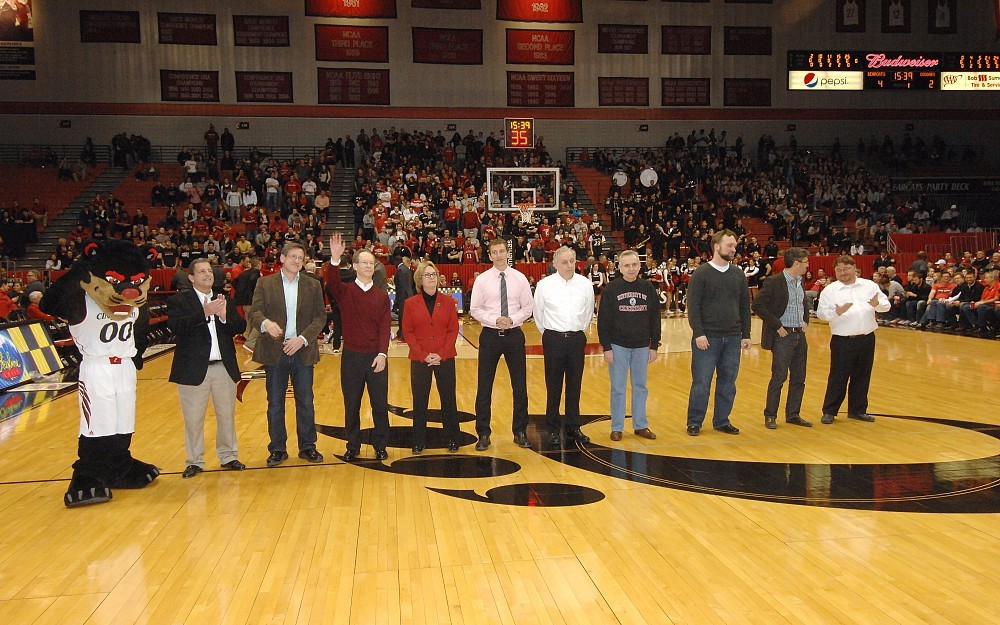 Faculty who were awarded patents in 2014 were honored at the University of Cincinnati men's basketball game Jan. 21, 2015.