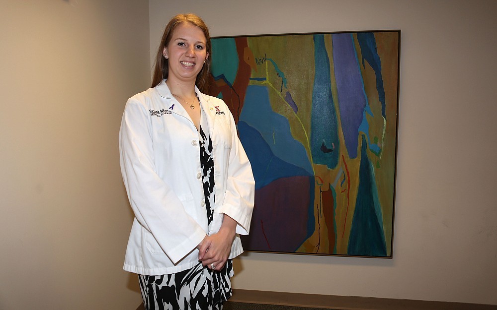 Tricia Minton, class of 2016, visiting the Medical Sciences Building at the University of Cincinnati College of Medicine.