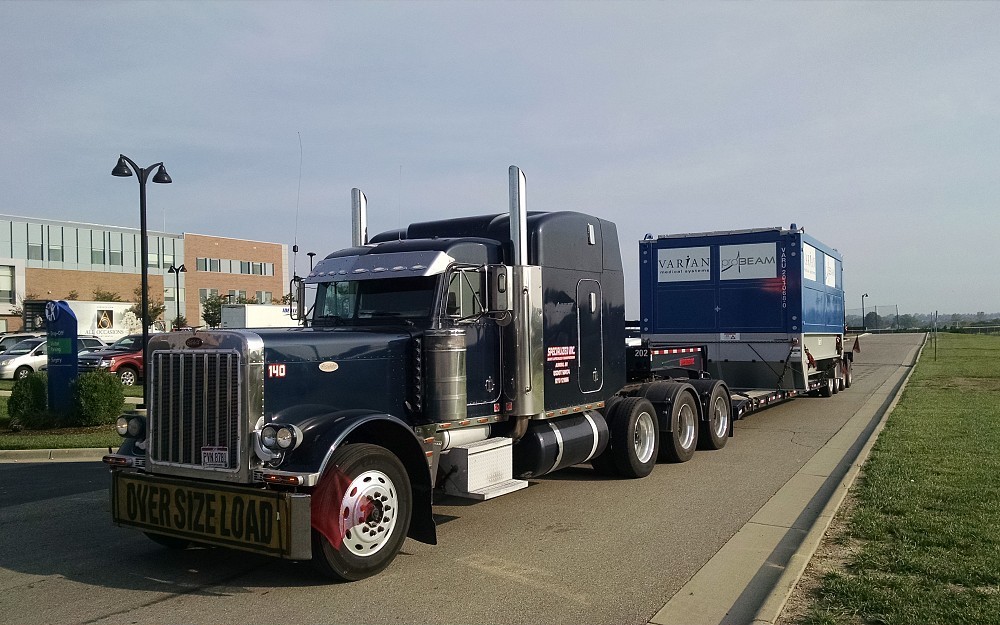 The top half of the proton equipment was delivered to the Cincinnati Children's Liberty campus on the morning of July 29.