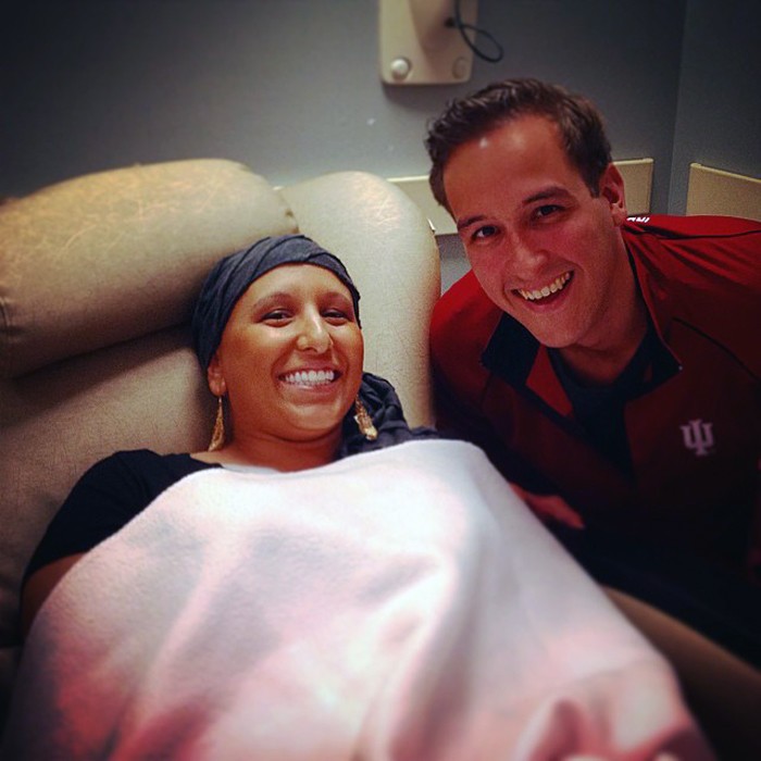 Anne Rider during one of her treatment sessions with her fiancÃ© Jason
