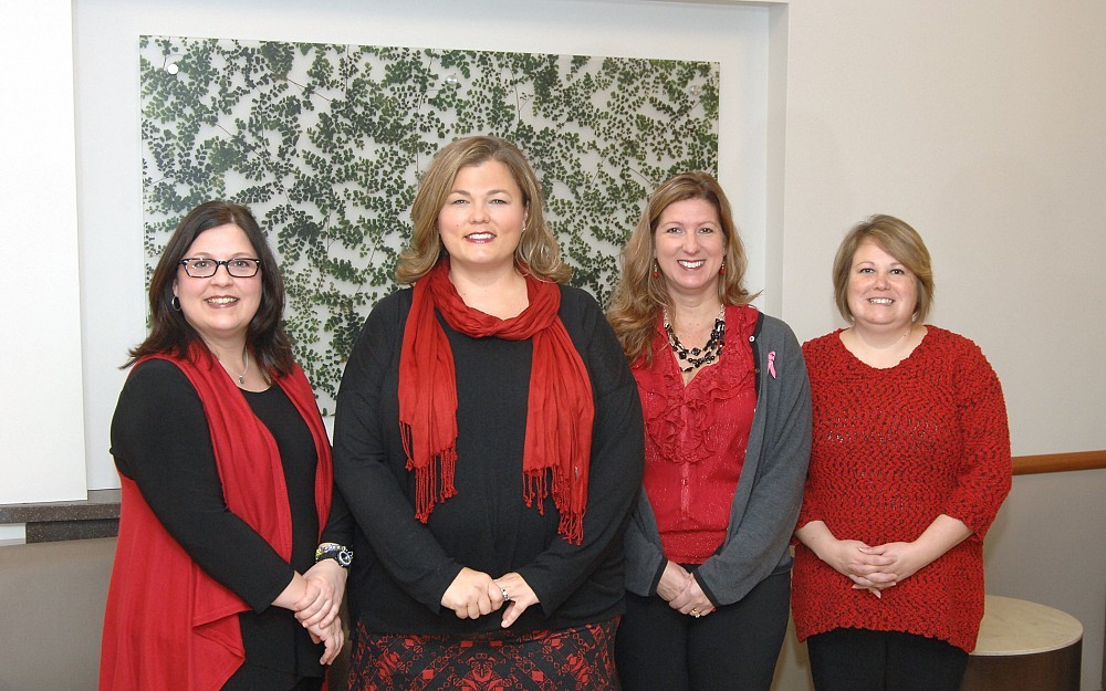 UC Cancer Institute nurse navigators from left to right: Tracy Thompson-Lang, the newest addition to the nurse navigation team in radiology; Marilyn Kugler, head and neck; Anndee Meyer, breast; and Candi Brown, lung. 