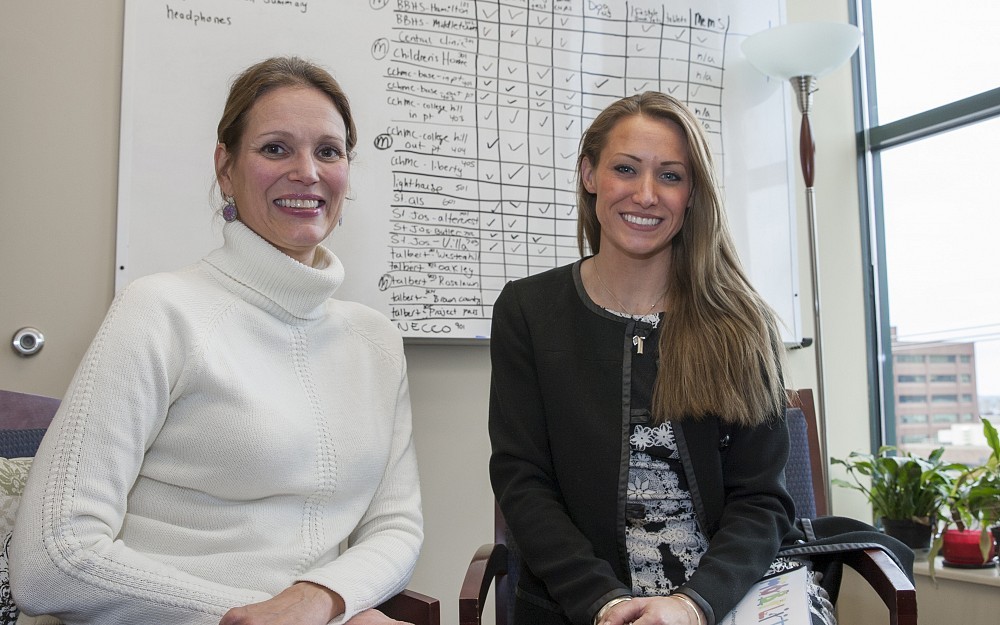 Jenna Nott (right), MOBILITYÂ S project director, with Christy Klein, clinical research manager and direct contact for the studyÂ s clinical sites.