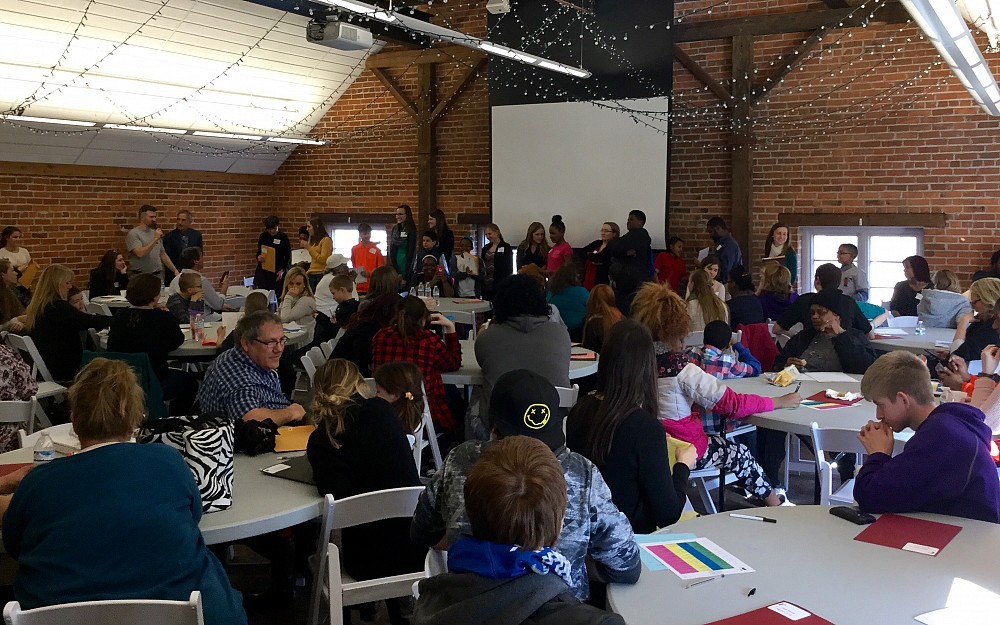 Participants gather for closing ceremonies for Fluency Friday on Feb. 19, 2016 at Centennial Barn in Cincinnati.