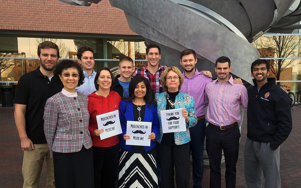 Back Row (left to right): Students Nick Depriest, Matthew Stewart, Erickson Andrews, James Heusner, Zack McKinney, Brad DePaoli,Nirguna Thalla; Front row (left to right): Shuk-mei Ho, PhD, Susan Waltz, PhD, Sadhna Verma, MD, Melanie Cushion, PhD.