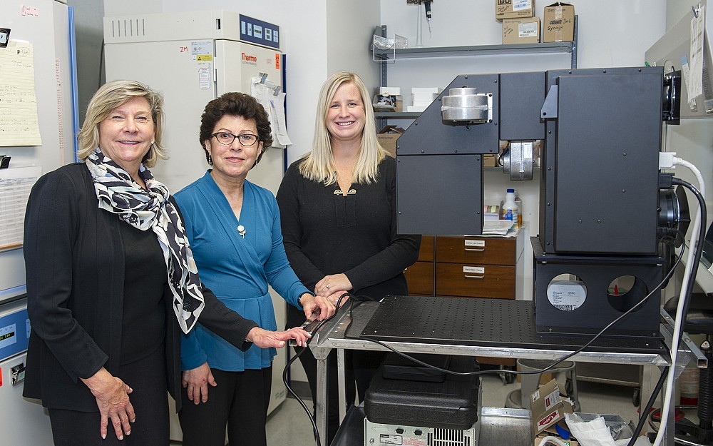 Left to Right: Candi Taggart (mother of Andy Caress and board member of the Andy Caress Melanoma Foundation),  Professor Zalfa Abdel-Malek and Leanne Blair (Executive Director of Melanoma Know More Foundation)