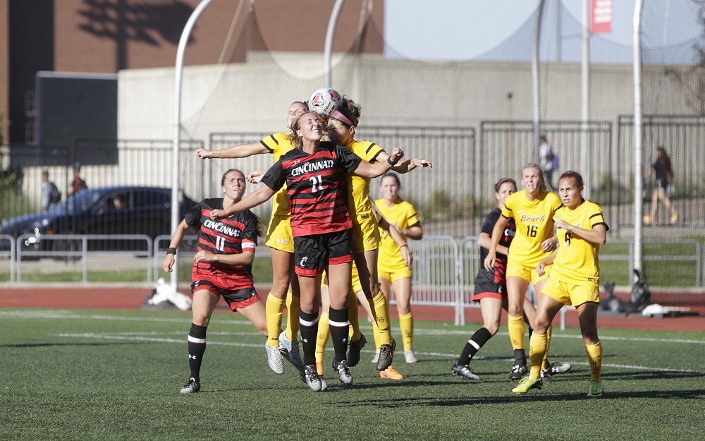 A photo analysis study of soccer headers found that 90 percent of females close their eyes when heading the ball. 