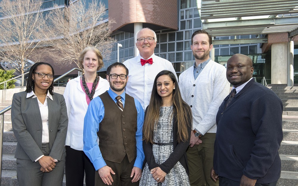 Recipients of the Neurobiology Research Center pilot grant awards include, from left to right: Laura Ngwenya, MD, PhD; Mary Beth Genter, PhD; Adam Jasne, MD; James Herman, PhD; Smruti Patel, MD; Eric Wohleb, PhD; and Oluwole Awosika, MD.