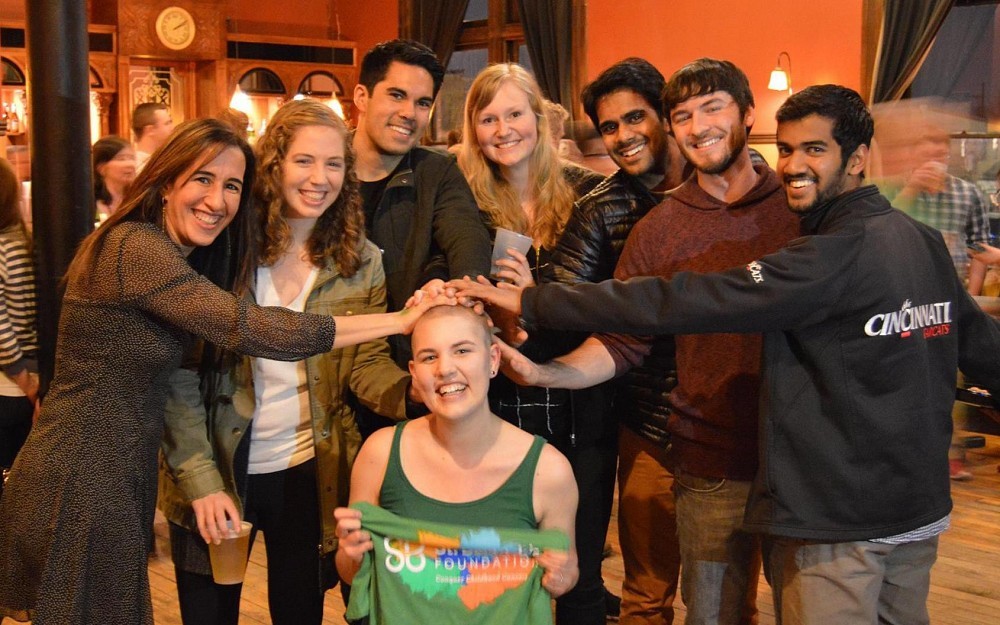 UC med students shown at the St. Baldrick's Day fundraiser in 2016.