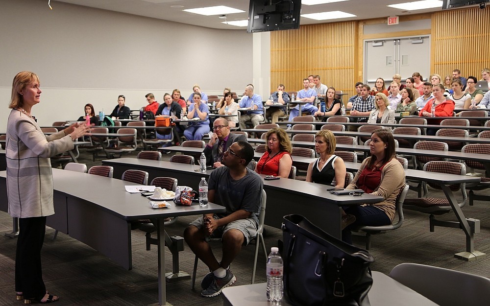 Deborah Trautman, PhD, president and CEO of AACN, speaks to students, faculty and staff at the College of Nursing.