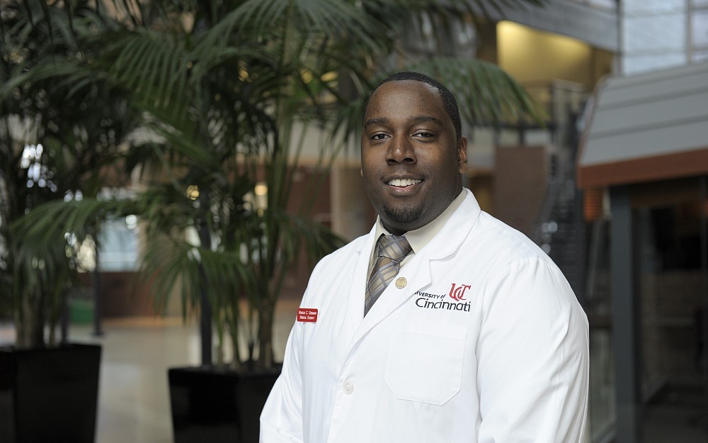 Marcus Germany shown in CARE/Crawley Building at the University of Cincinnati.