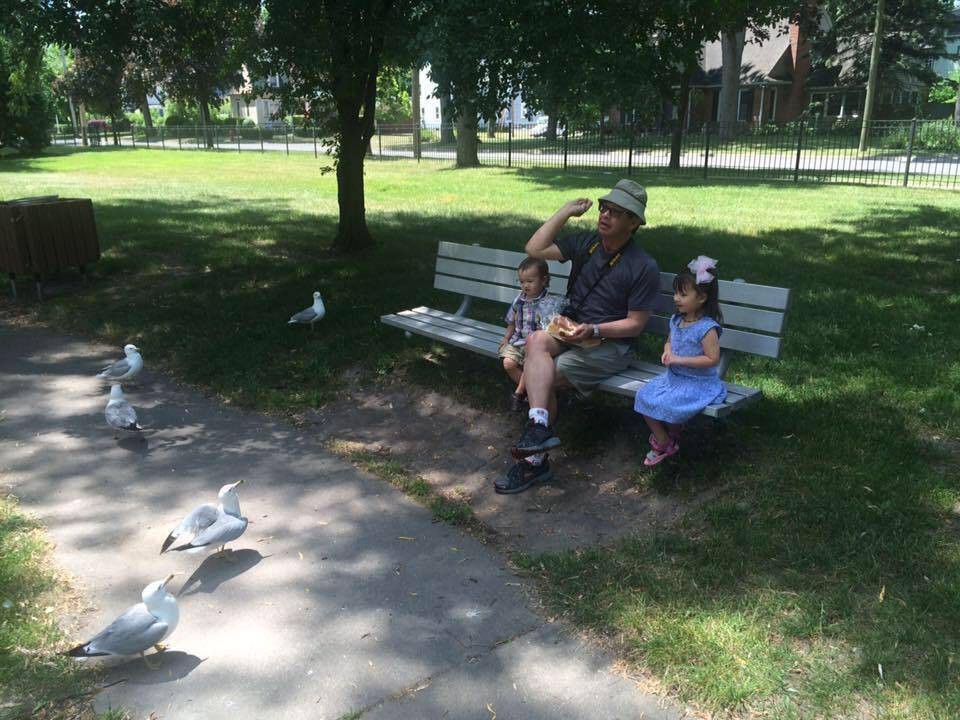 
Baron Youn, 58, of West Chester, visits a park with his grandchildren. It was a lovely day to feed the birds.