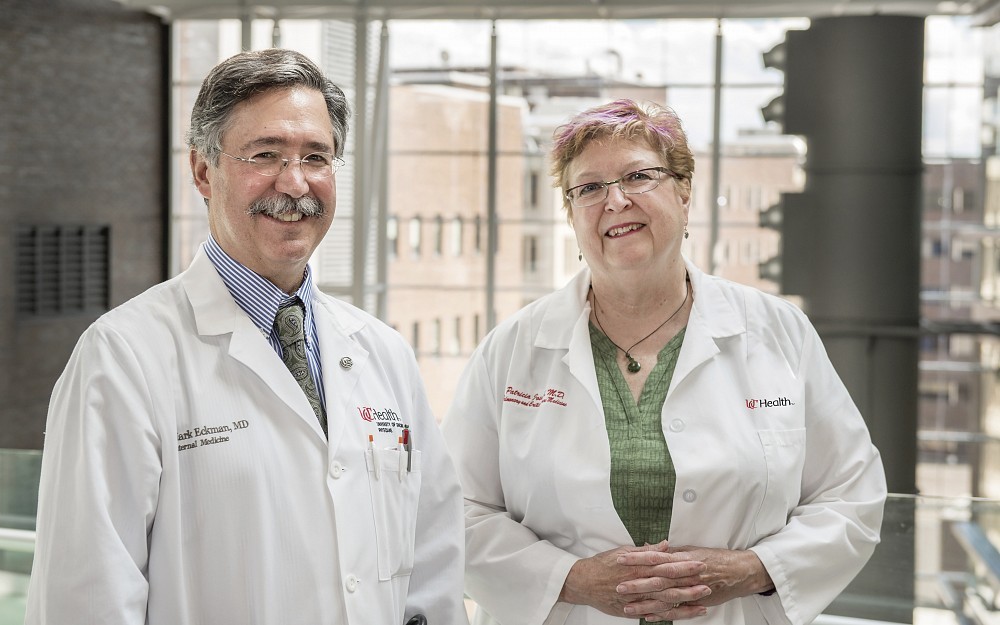 Mark Eckman, MD, and Patricia Joseph, MD, both of the College of Medicine, are shown in CARE/Crawley Building.