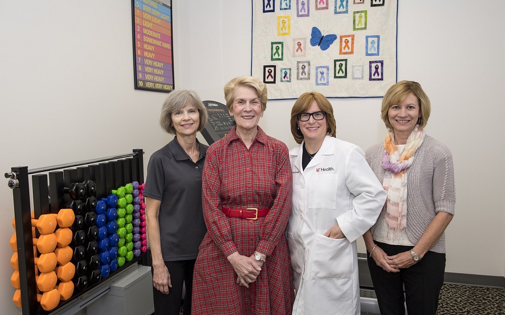 The UC Cancer Institute Survivorship ProgramÂ s Be Fit creates an individualized nutrition and exercise plan for survivors and helps them throughout recovery and beyond. From Left to Right: Pat Woellert, Be Fit coordinator and certified clinical cancer exercise specialist and cancer exercise trainer, Bev Reigle, PhD, director of the survivorship program, Michelle Kirschner, a nurse practitioner within the survivorship clinic, and Bonnie Brehm, PhD, a registered dietitian and professor at both the UC College of Nursing and the UC College of Medicine.