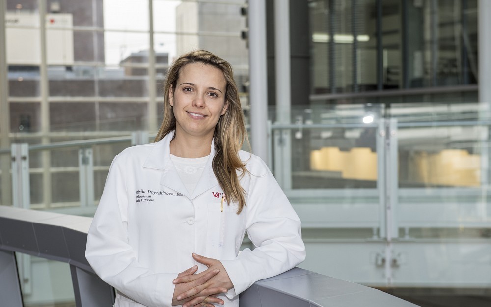 Anisiia Doytchinova, MD, an assistant professor in the Division of Cardiovascular Health and Disease and UC Health physician, is shown in CARE/Crawley Building.