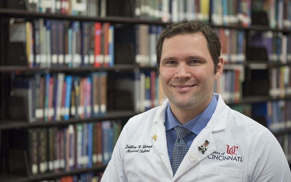 

Jeff Talarek, a first-year medical student at UC, is shown in the College of Medicine's Health Sciences Library.