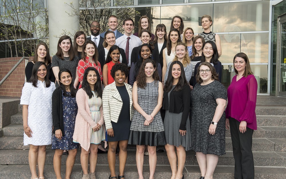 Medical students inducted into the Gold Humanism Honor Society are shown outside of the UC College of Medicine.