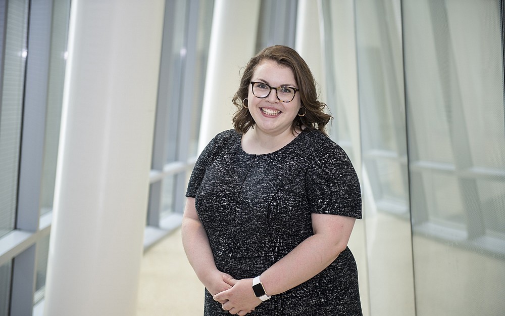 Ellen Pittman, a fourth-year medical student, is recipient of the Leonard Tow Humanism in Medicine Award. She is shown in CARE/Crawley Atrium.