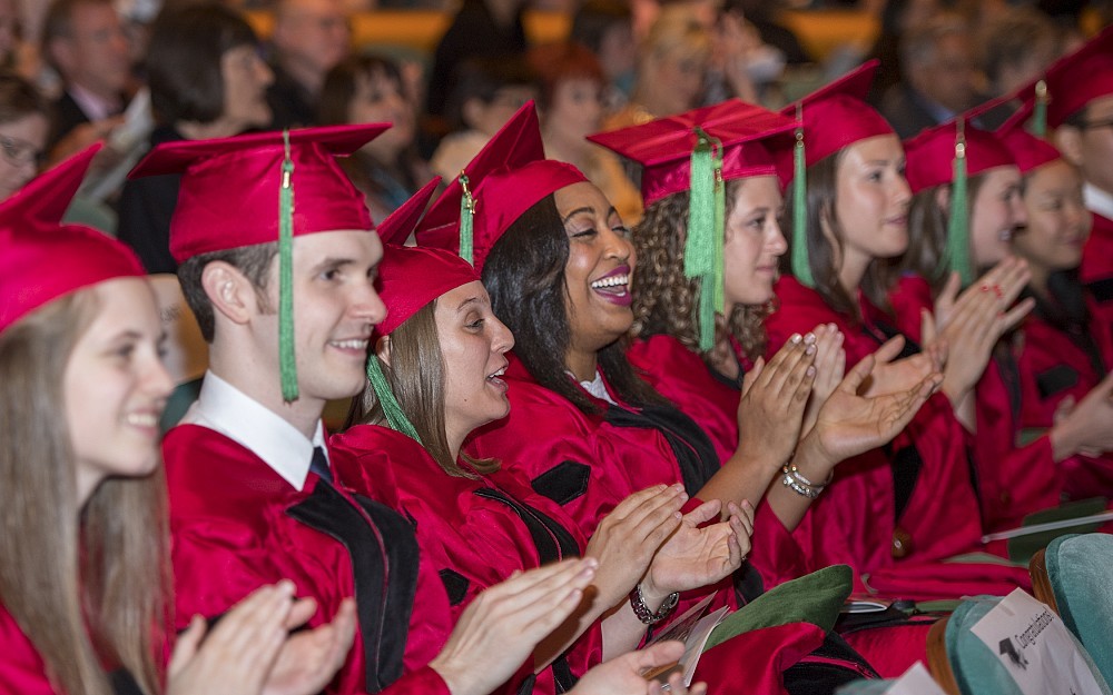 
The Class of 2017 in the College of Medicine enjoys a light moment at Honors Day at Aronoff Center.