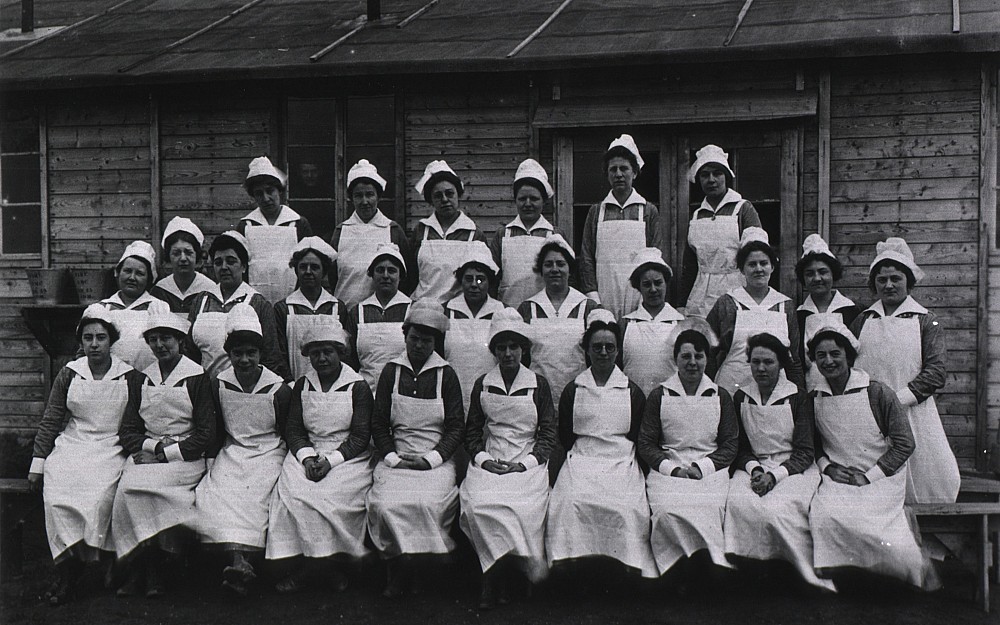 Nurses from Cincinnati General Hospital at Base Hospital No. 25 in Allerey, France in 1918.