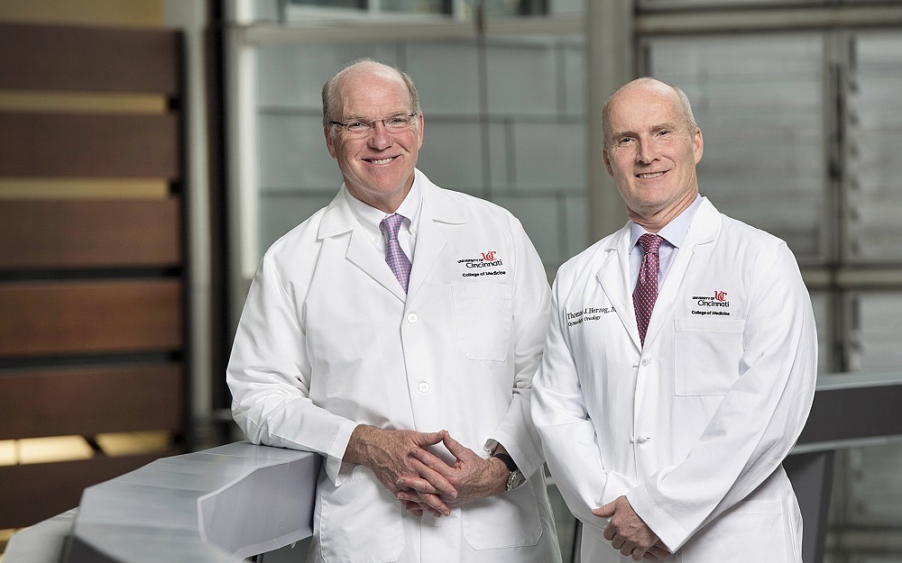 William Barrett, MD, director of the UC Cancer Institute and chair and professor in the Department of Radiation Oncology at the UC College of Medicine, and Thomas Herzog, MD, deputy director of the UC Cancer Institute and professor in the Division of Gynecologic Oncology at UC College of Medicine.