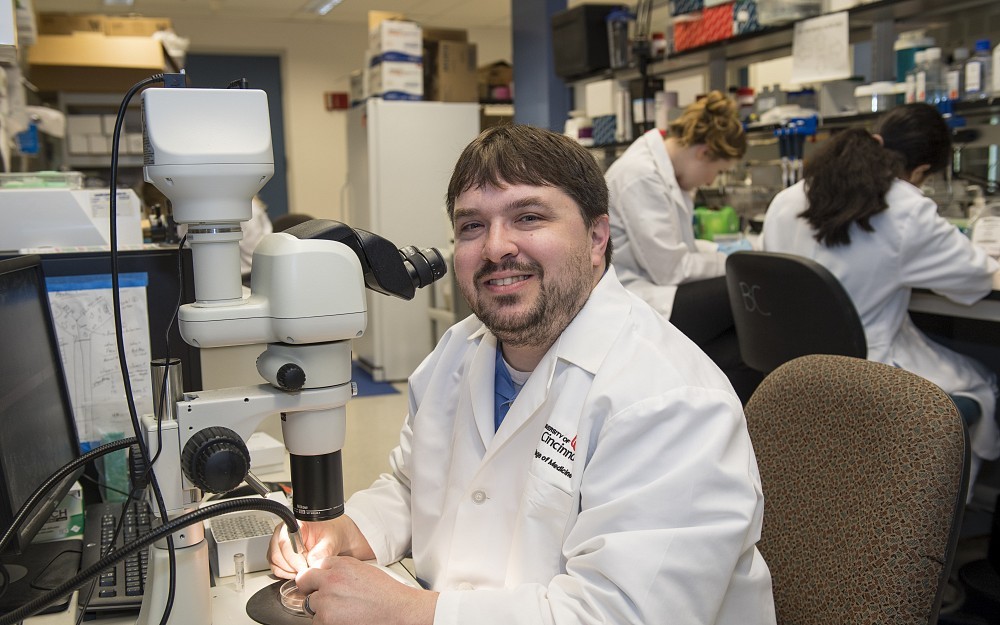 Phillip Owens III, PhD, assistant professor of cardiovascular health and disease, is shown in his laboratory in the UC College of Medicine.
