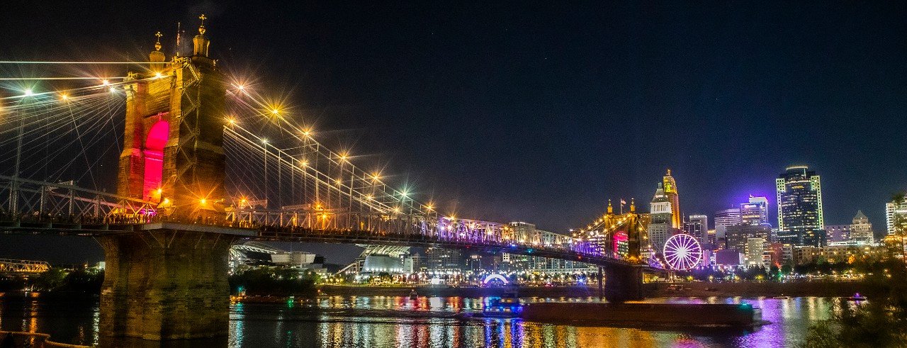 City of Cincinnati skyline lit during the Blink event shown from the Covington, KY. UC/Joseph Fuqua II